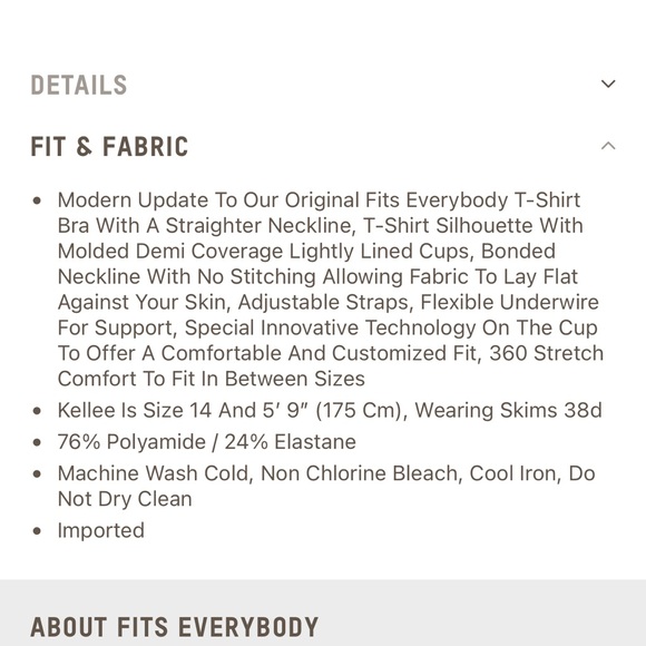 SKIMS Fits Everybody T-Shirt Bra Underwire NWT Size 40D MICA Skin Weightless - Picture 10 of 13